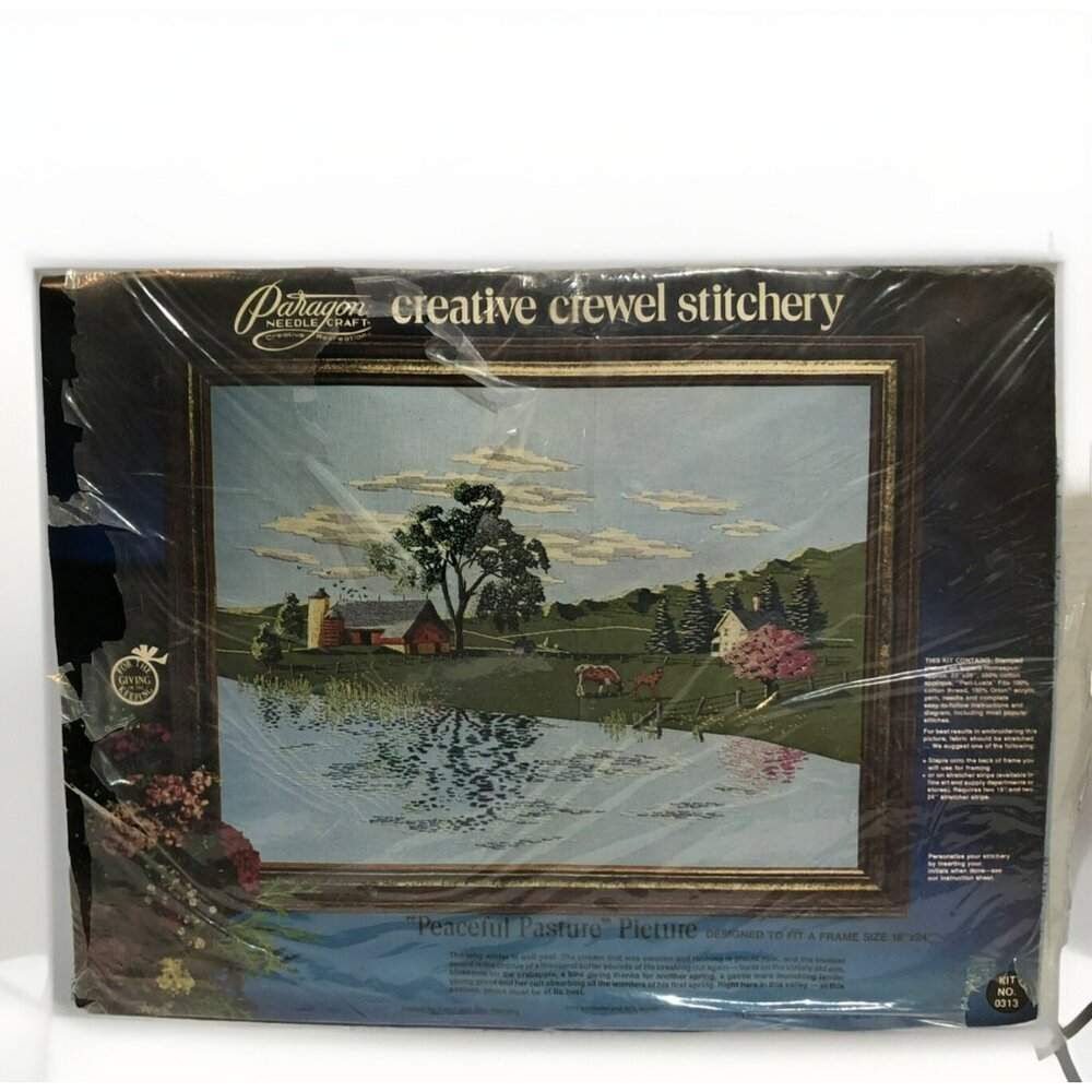 Paragon Crewel Embroidery Peaceful Pasture #0313 Picture Kit 18 x 24 Open Pkg - Picture 2 of 8